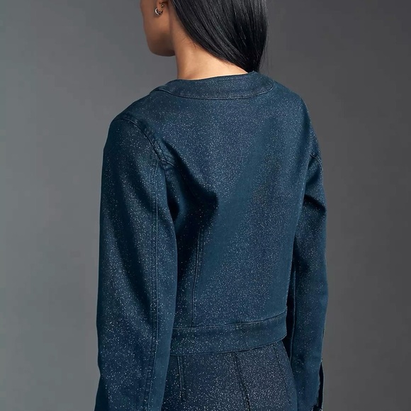 Anthropologie Maeve Cora Patch Pocket Jacket Sparkle Denim Edition - Picture 6 of 12